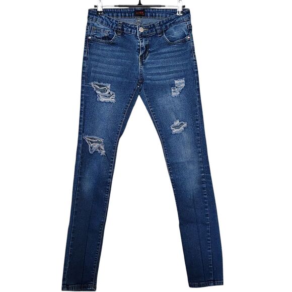 JJ Yak Womens Skinny Jeans Size 7 Juniors Blue Distressed Mid Rise Stretch - Picture 1 of 10